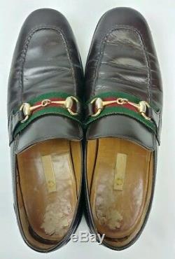 Gucci Vintage Brown Leather Horse Bit Red Stripe Loafers Italy Approximate Sz 9