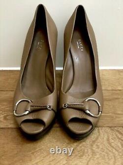 Gucci Vintage Brown Peep Toe High Heel Shoes UK 6.5 Leather Horse-bit Designer