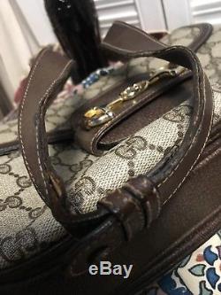 Gucci Vintage GG Canvas Horse Bit Flap Brown Leather Trim Shoulder Bag Rare