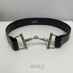 Gucci Vintage Horse Bit Belt Silver tone Black Patent Leather Size 75 30