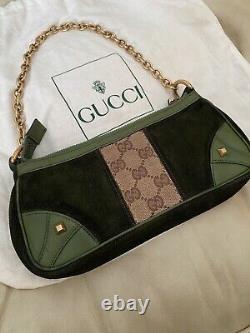 Gucci Vintage Pouchette Mini Handbag GG Monogram Tom Ford 1955 Green Suede