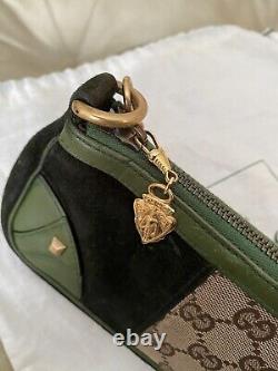 Gucci Vintage Pouchette Mini Handbag GG Monogram Tom Ford 1955 Green Suede