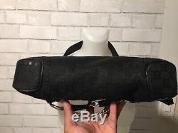 Gucci Vintage Runway Black Canvas Leather Horse Bit Bag Purse GG Monogram Small