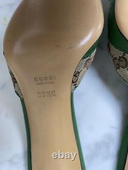 Gucci Vintage new monogram mules kitten heel horse bit size 39.5 UNWORN