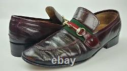 Gucci Vtg Oxblood Leather Horse Bit Red Stripe Loafers Italy Approximate Sz 9