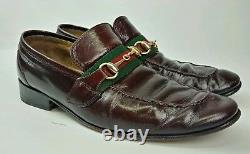 Gucci Vtg Oxblood Leather Horse Bit Red Stripe Loafers Italy Approximate Sz 9