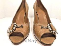 Gucci Womens Tan Size 7.5 US 37.5 Leather Open Toe Vintage Horse Bit Heels