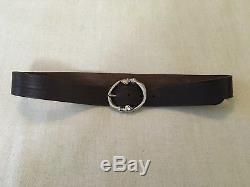 Gucci vintage belt dark brown cowhide leather silver oval buckle horse hoof 36