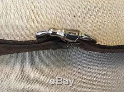 Gucci vintage belt dark brown cowhide leather silver oval buckle horse hoof 36