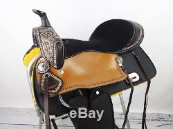 Handmade 16 Black Leather Synthetic Vintage Western Trail Horse Saddle Tack