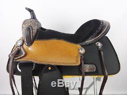 Handmade 17 Black Leather Synthetic Vintage Western Trail Horse Saddle Tack