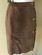 HERMES Brown Suede LEATHER Skirt Horse bit Buckles VINTAGE Size S, Xs 26