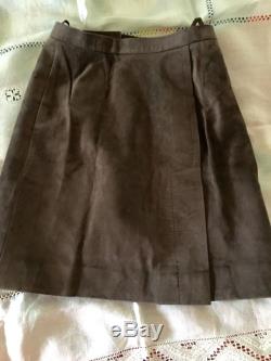 HERMES Brown Suede LEATHER Skirt Horse bit Buckles VINTAGE Size S, Xs 26