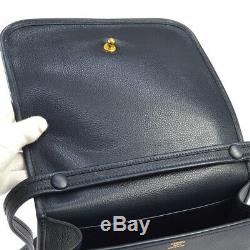 HERMES Horse Logos Cross Body Shoulder Bag Purse Navy Leather Vintage N O02163d