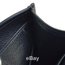 HERMES Horse Logos Cross Body Shoulder Bag Purse Navy Leather Vintage N O02163d