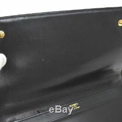 HERMES Horse Logos Hand Bag Black Box Calf J Vintage Purse Authentic NR12303