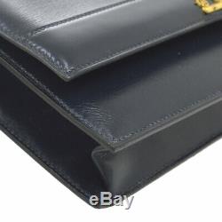 HERMES Horse Logos Shoulder Bag Navy Box Calf R Vintage Purse Authentic O02250