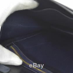 HERMES Horse Logos Shoulder Bag Navy Box Calf R Vintage Purse Authentic O02250