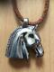HERMES Men's Choker Necklace Horse Motif Silver Pendant Leather Vintage Rare