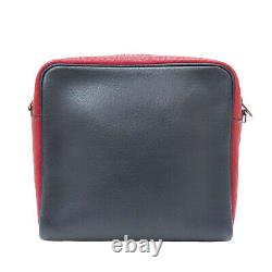 HERMES Vintage Horse Logo Messenger Shoulder Bag Blue Red Calfskin Leather