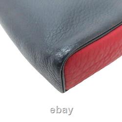 HERMES Vintage Horse Logo Messenger Shoulder Bag Blue Red Calfskin Leather