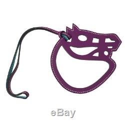 HERMES Vintage Paddock Horse Head Bag Charm Purple Leather Authentic NR12961k
