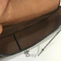 Hand Tooled Vtg Leather Messenger Satchel Bag Dark Brown Horseshoe Nail Close