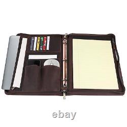 Handmade Crazy-Horse Leather 3-Ring Binder Portfolio Vintage Padfolio, Zipper