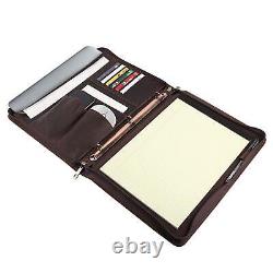 Handmade Crazy-Horse Leather 3-Ring Binder Portfolio Vintage Padfolio, Zipper