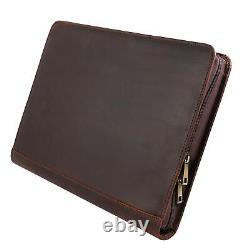 Handmade Crazy-Horse Leather 3-Ring Binder Portfolio Vintage Padfolio, Zipper