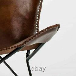 Handmade Vintage Leather Butterfly Chair Retro Occasional Relax Chair