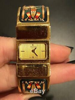 Hermes Loquet Clic-Clac Enamel & Gold Horses Cheval Ladies Bracelet Watch