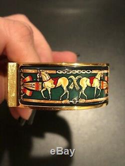 Hermes Loquet Clic-Clac Enamel & Gold Horses Cheval Ladies Bracelet Watch
