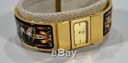 Hermes Loquet Clic-Clac Enamel & Gold Horses Cheval Ladies Bracelet Watch withbox