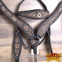 Hilason Western Leather Horse Headstall Breast Collar Brown Antique Vintage