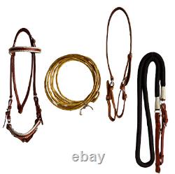 Horse Bridle With Headstall Braided Reins and Rawhide Lariat Paso Fino Tack AFC1