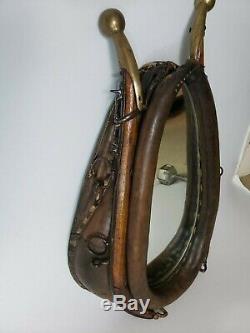 Horse Collar Mirror, leather, wood, brass preowned with Vintage hardware