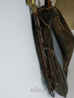 Horse Collar Mirror, leather, wood, brass preowned with Vintage hardware