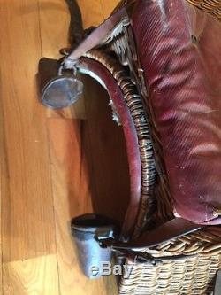 Horse Equestrian Saddle Child Seat Basket Saddle Vintage Wicker Leather