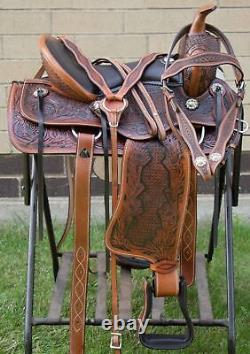 Horse Saddle Western Used Pleasure Trail Hand Carved Antique Leather Tack 15-18
