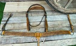 Horse Western Tooled Leather Browband Headstall Breast Collar Tack