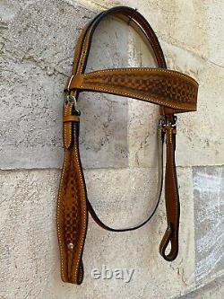 Horse Western Tooled Leather Browband Headstall Breast Collar Tack