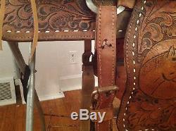 Horse head engraving, Brown Leather & Buckstitching VINTAGE Western Saddle 15