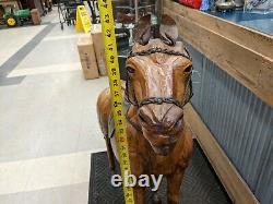 Huge Vintage Leather Horse Glass Eyes Saddle figure display art handmade custom