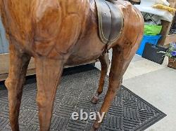 Huge Vintage Leather Horse Glass Eyes Saddle figure display art handmade custom