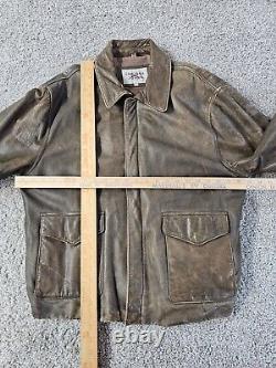 Indiana Jones Brown Distressed Leather Bomber Jacket Men Sz L Made in Korea Vtg