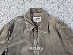 Indiana Jones Brown Distressed Leather Bomber Jacket Men Sz L Made in Korea Vtg