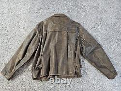 Indiana Jones Brown Distressed Leather Bomber Jacket Men Sz L Made in Korea Vtg