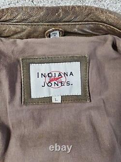 Indiana Jones Brown Distressed Leather Bomber Jacket Men Sz L Made in Korea Vtg