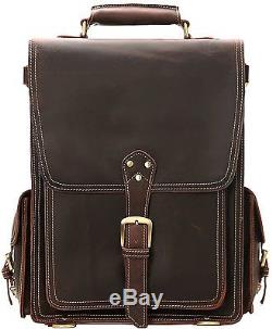 Iswee Vintage Crazy Horse Leather 15.6 Laptop Backpack Multi Pockets Daypack